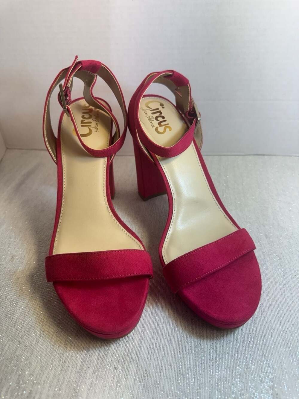 Circus by Sam Edelman Odette Pink Suede Platform Block Heel Sandals Size 8.5